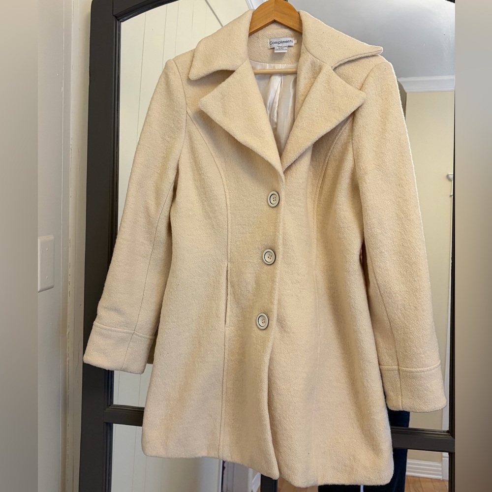 Women's Cream Wool-Blend Fall / Winter Coat - Vintage Excellent Condition